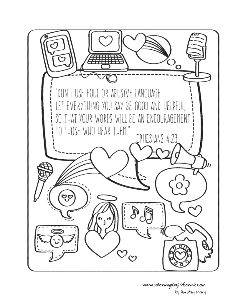 bible coloring page with bible verse for girls about language