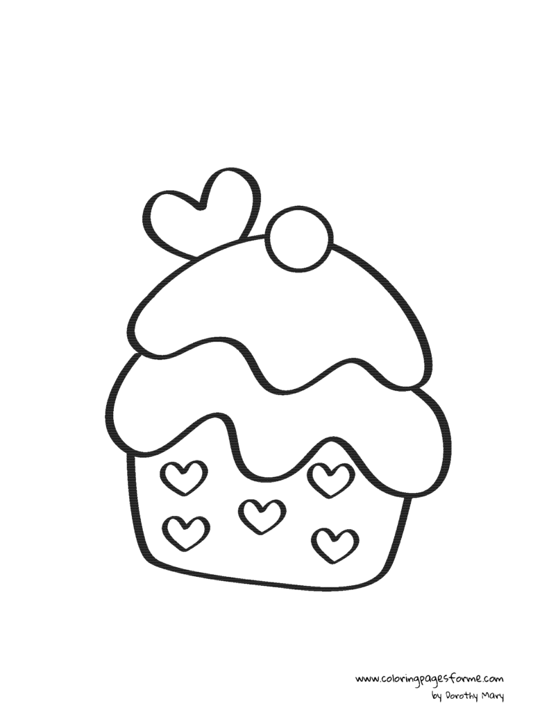 cupcake with hearts coloring page