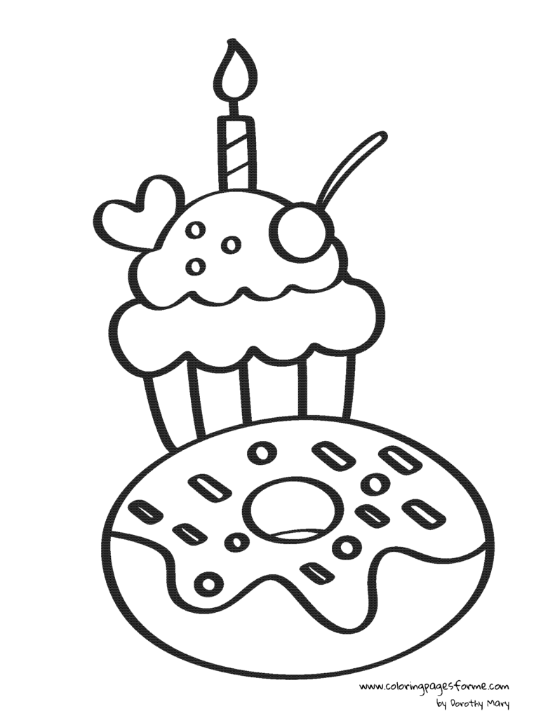 cupcake and donut coloring page