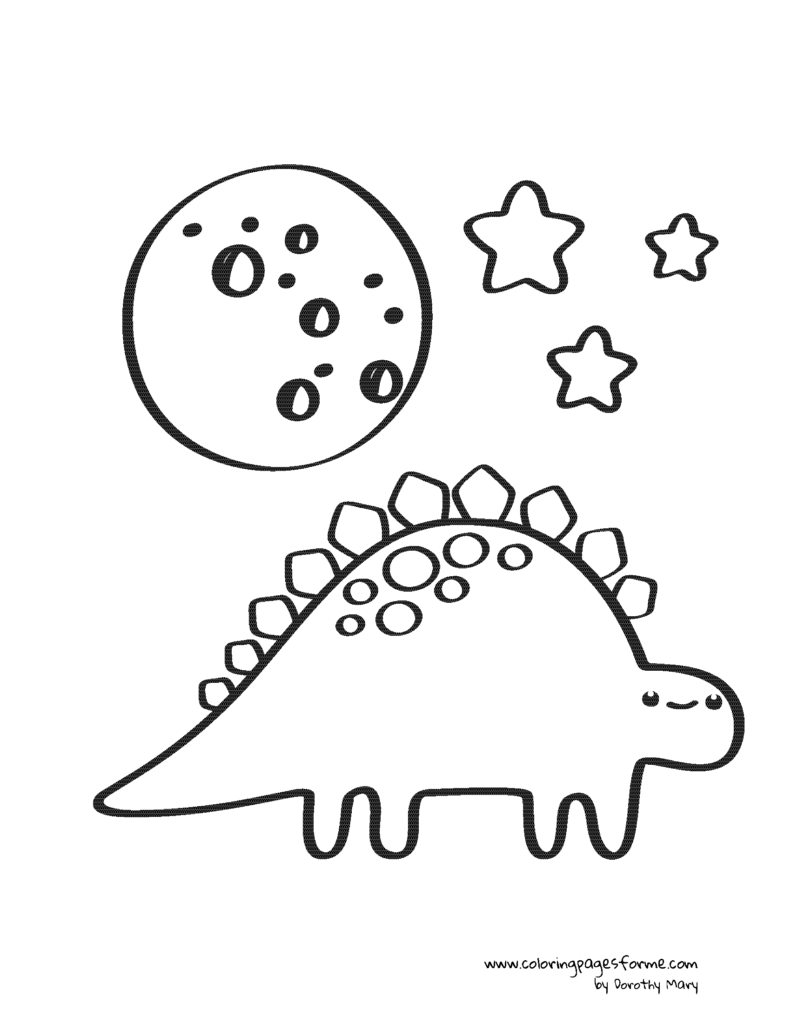 happy stegosaurus dinosaur and the moon
