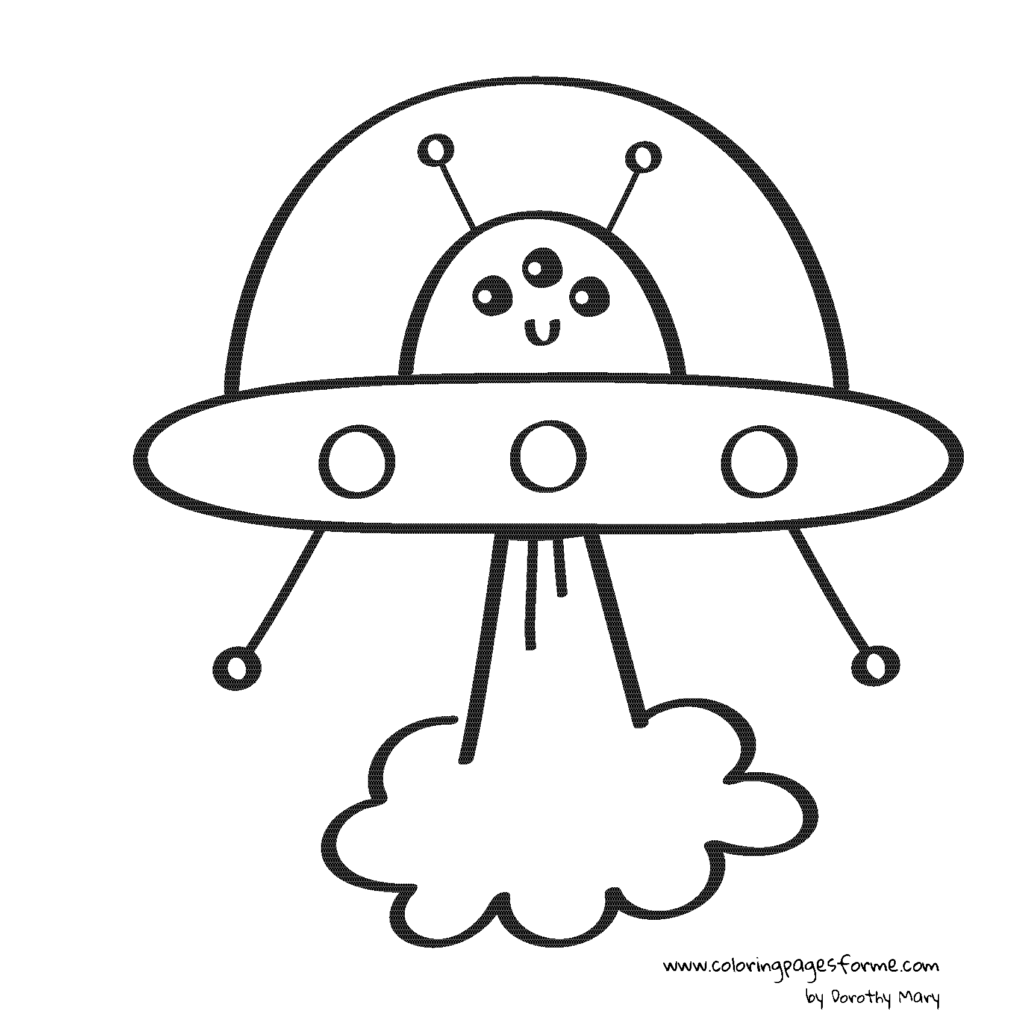 alien in spaceship coloring page