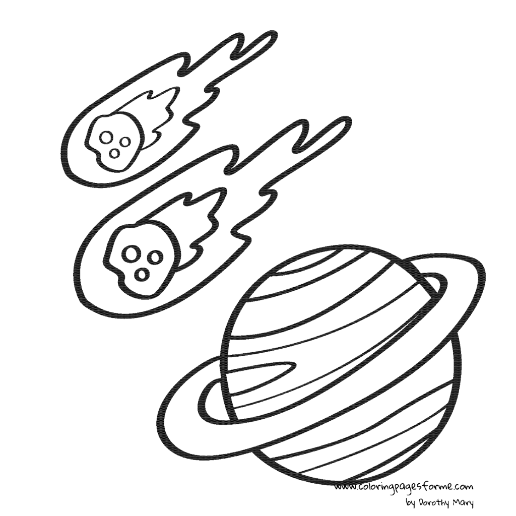 saturn and meteorites coloring page