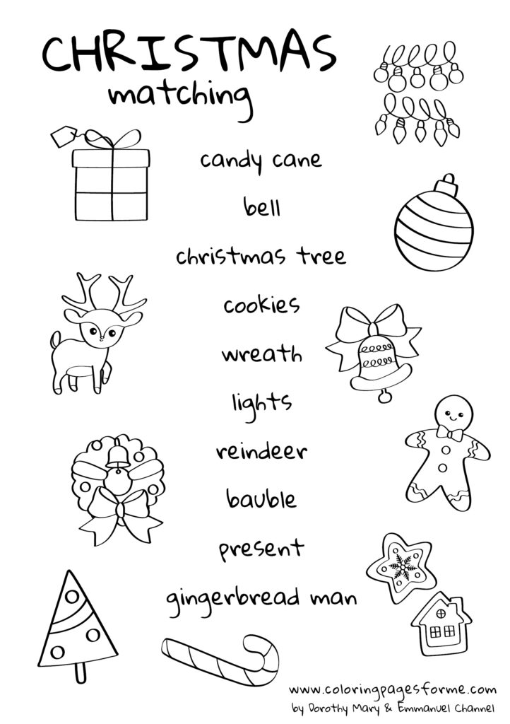 christmas matching english worksheet