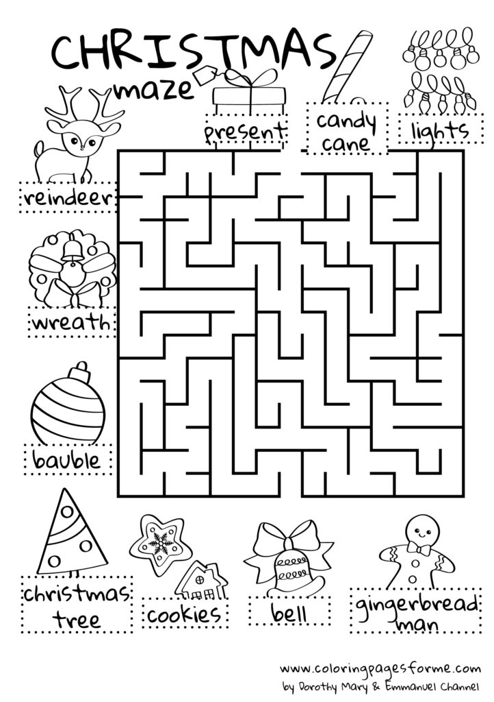 christmas maze english worksheet