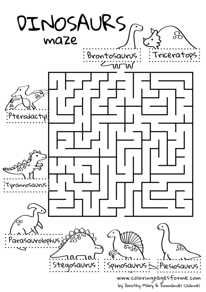 dinosaurs maze english worksheets