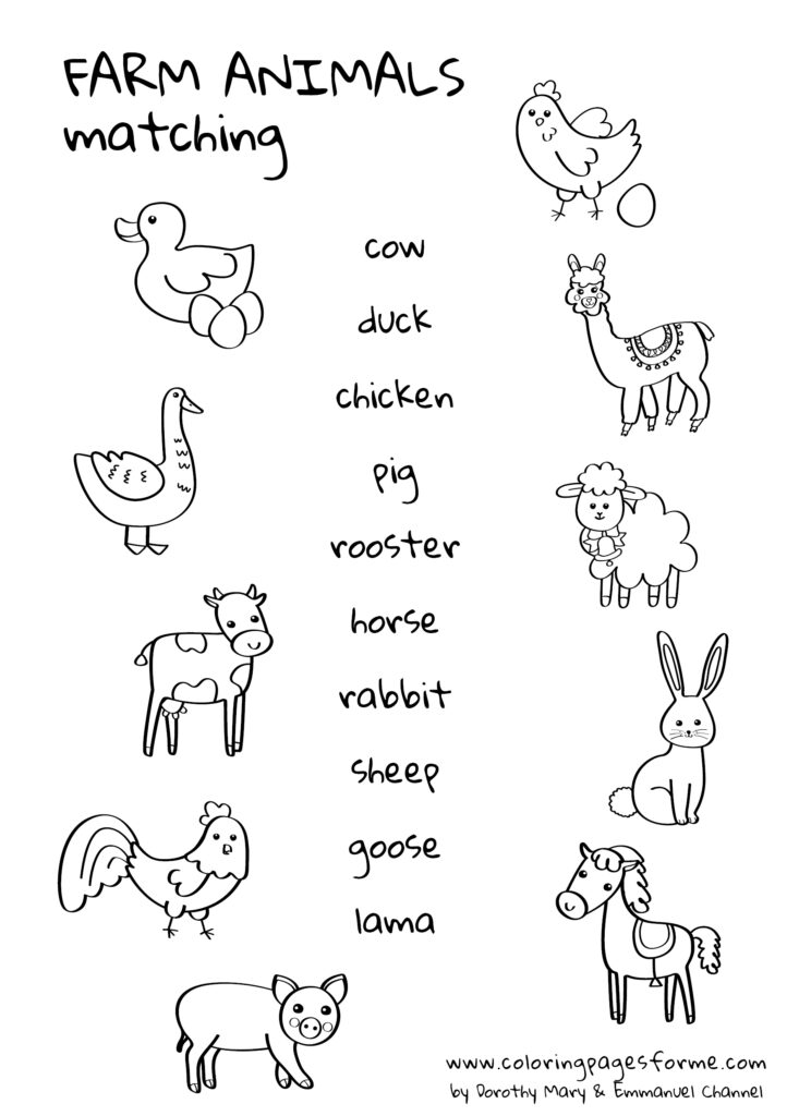 farm animals matching english worksheet