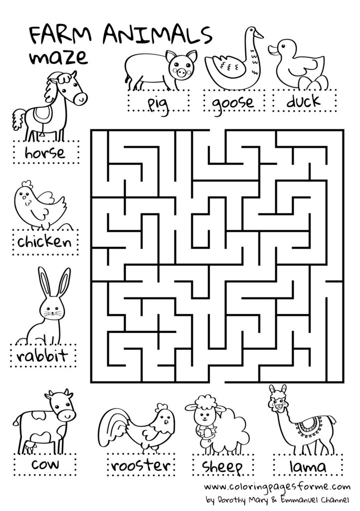 farm animals maze english worksheet