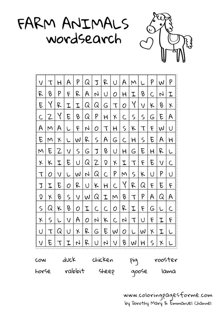 farm animals wordsearch english worksheet