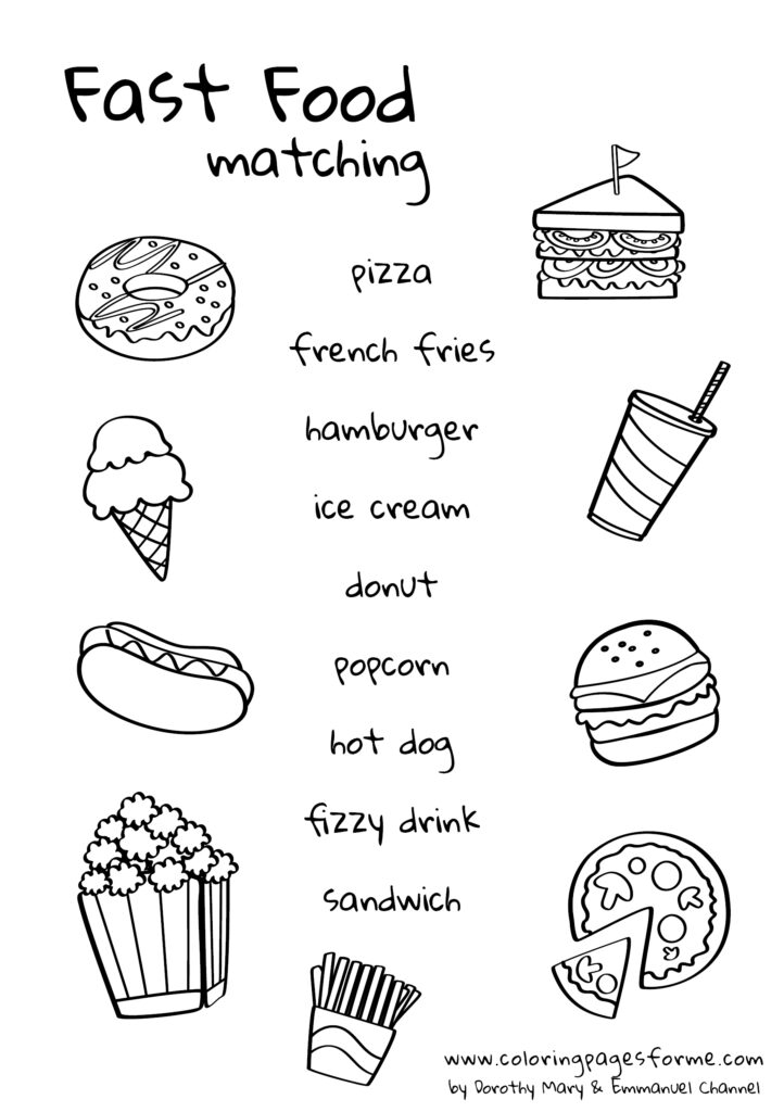 fast food matching english worksheet