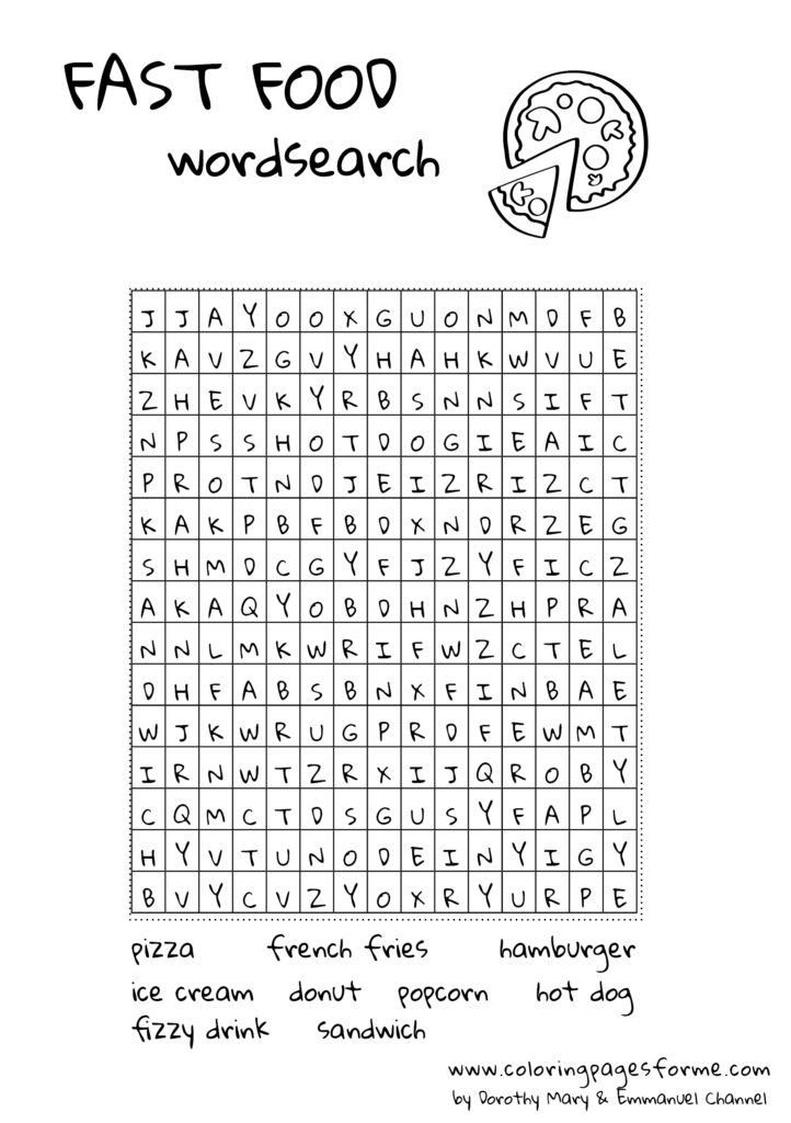 fast food wordsearch english worksheet