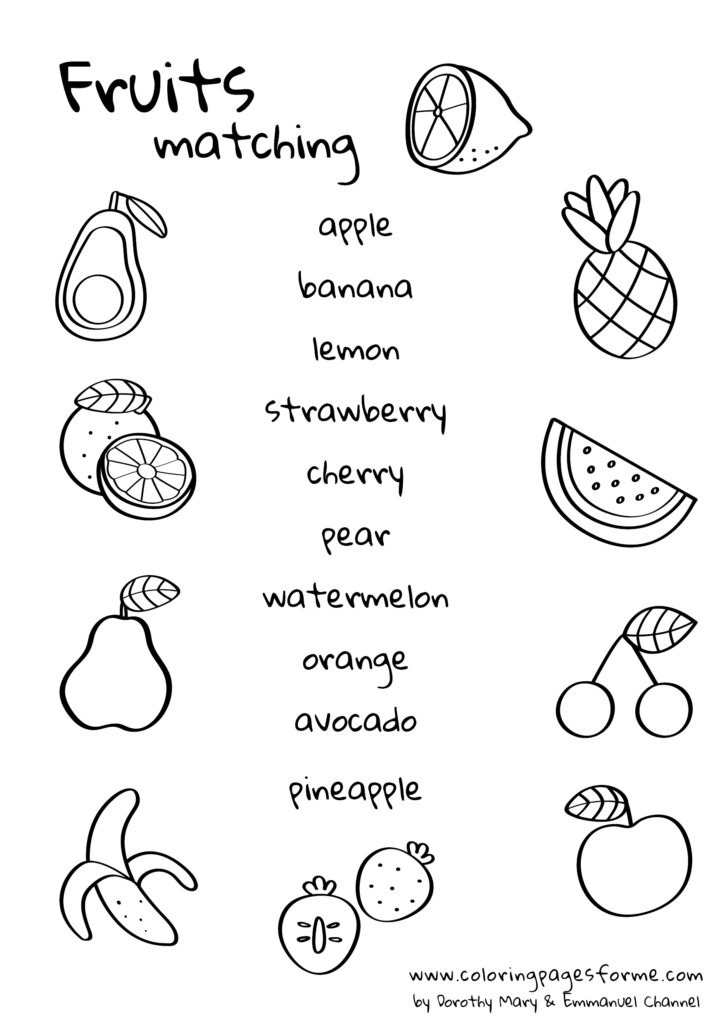 fruits matching english worksheet