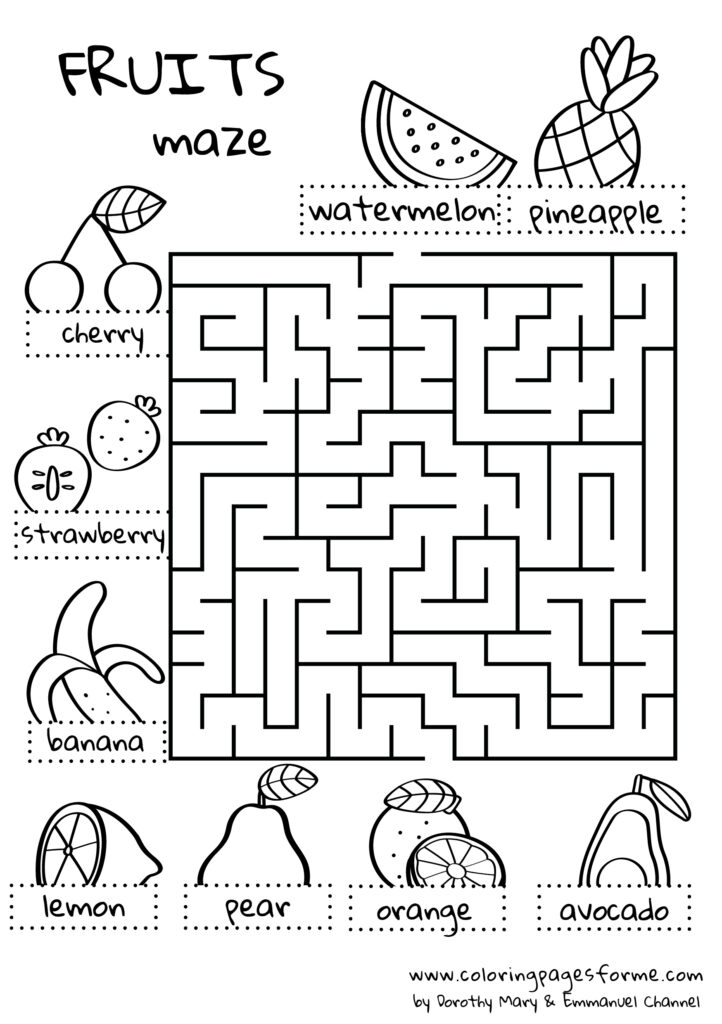fruits maze english worksheet