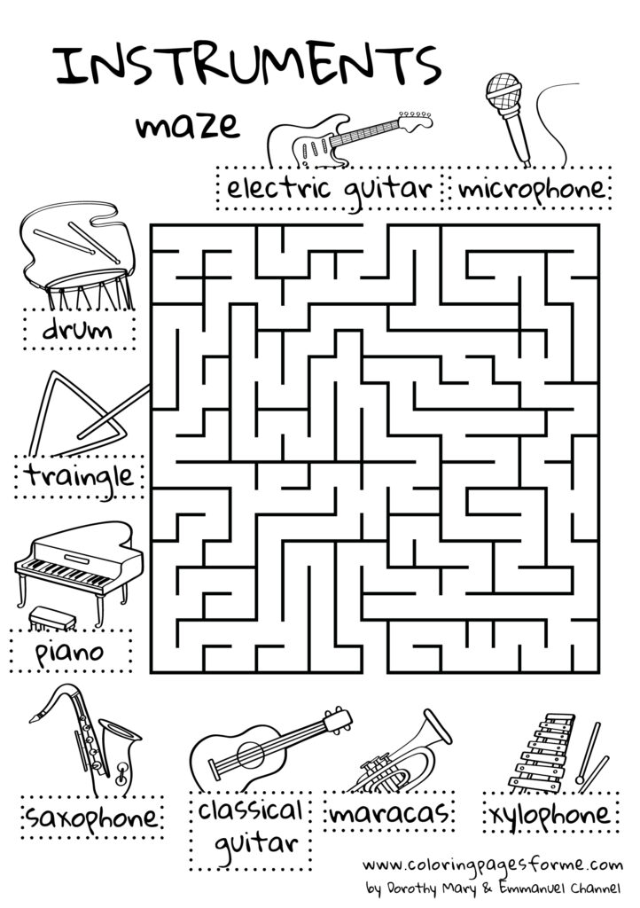 instruments maze english worksheet