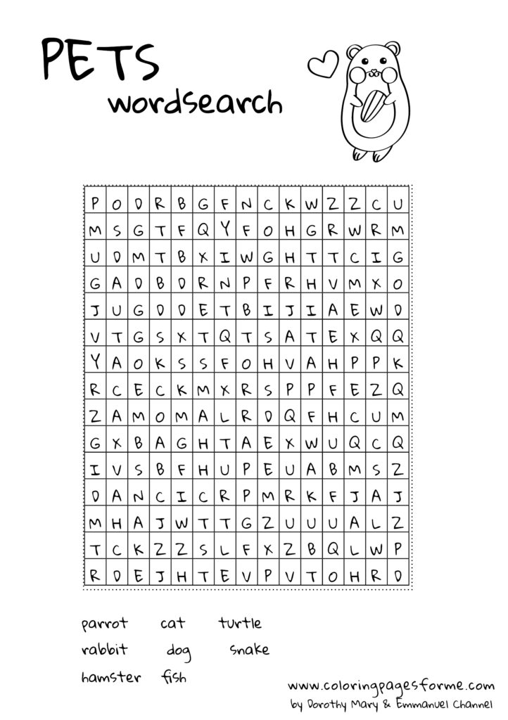 pets esl english wordsearch worksheet