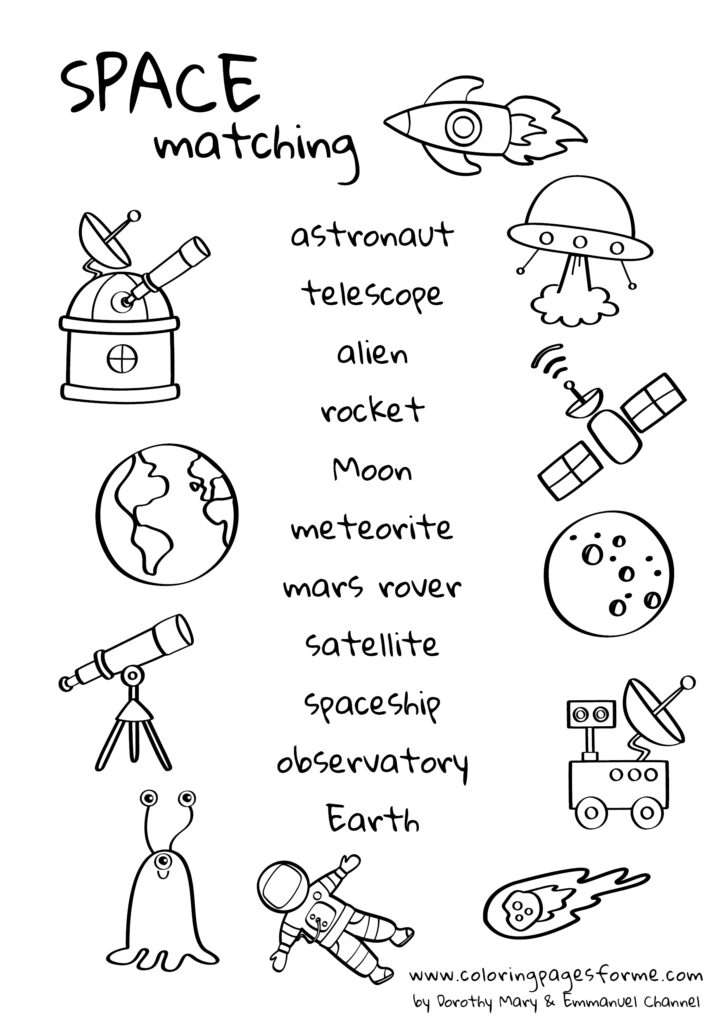 space matching english worksheet