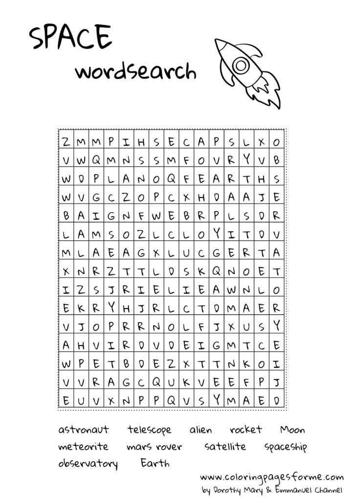 space wordsearch english worksheet