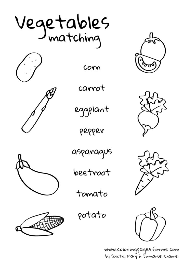 vegetables matching english worksheets