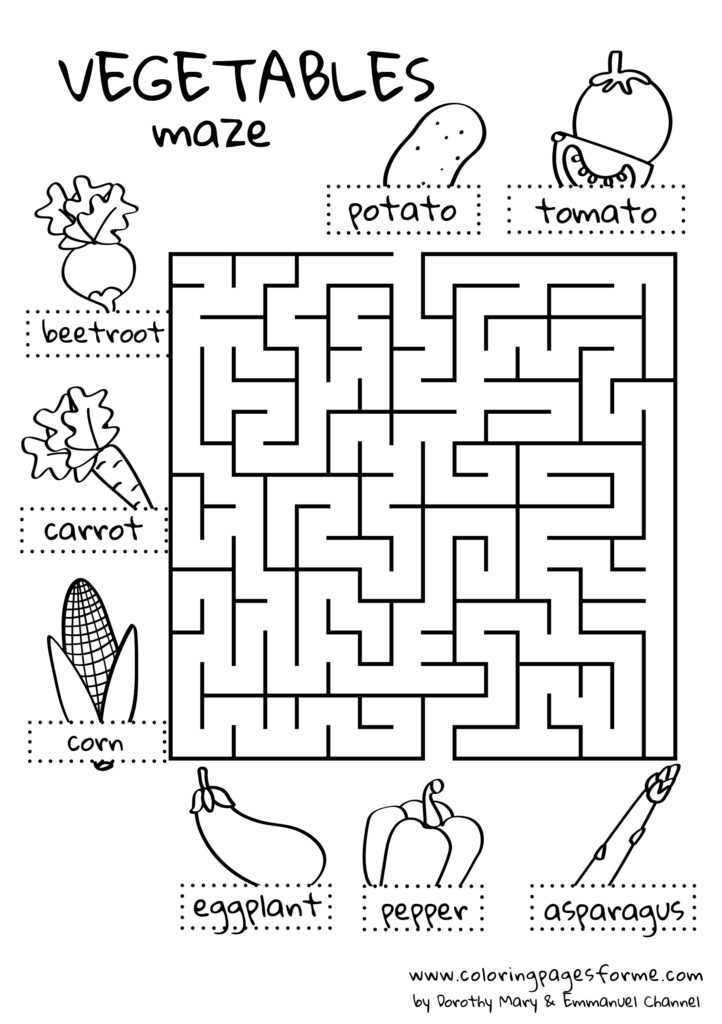 vegetables maze english worksheet