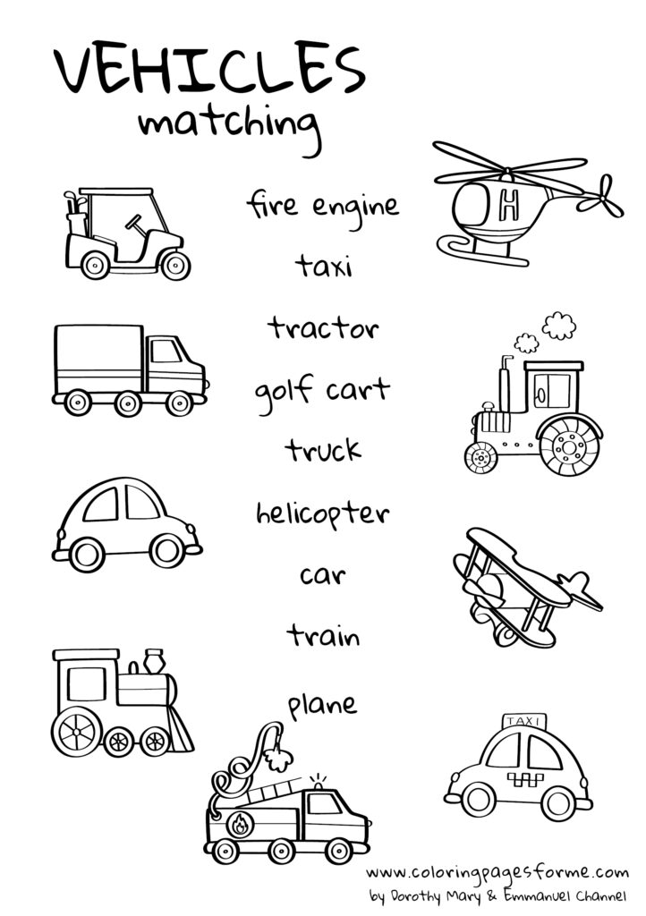 vehicles matching english worksheet