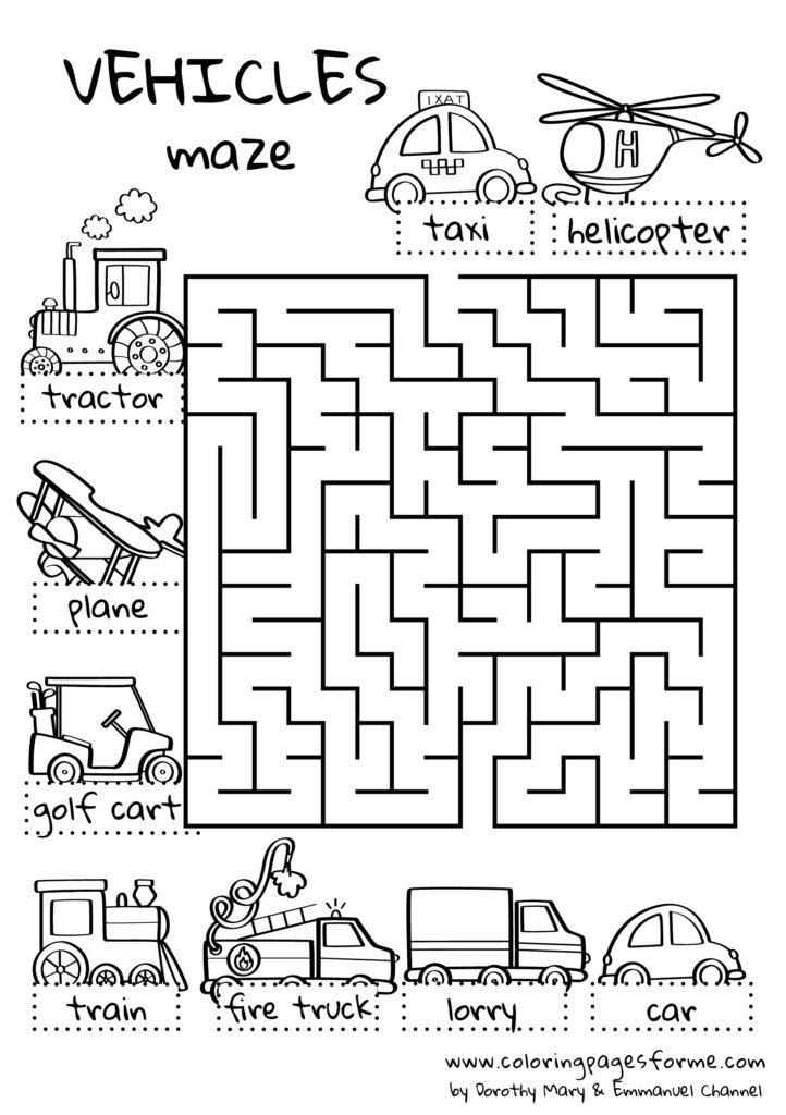 vehicles maze english worksheet