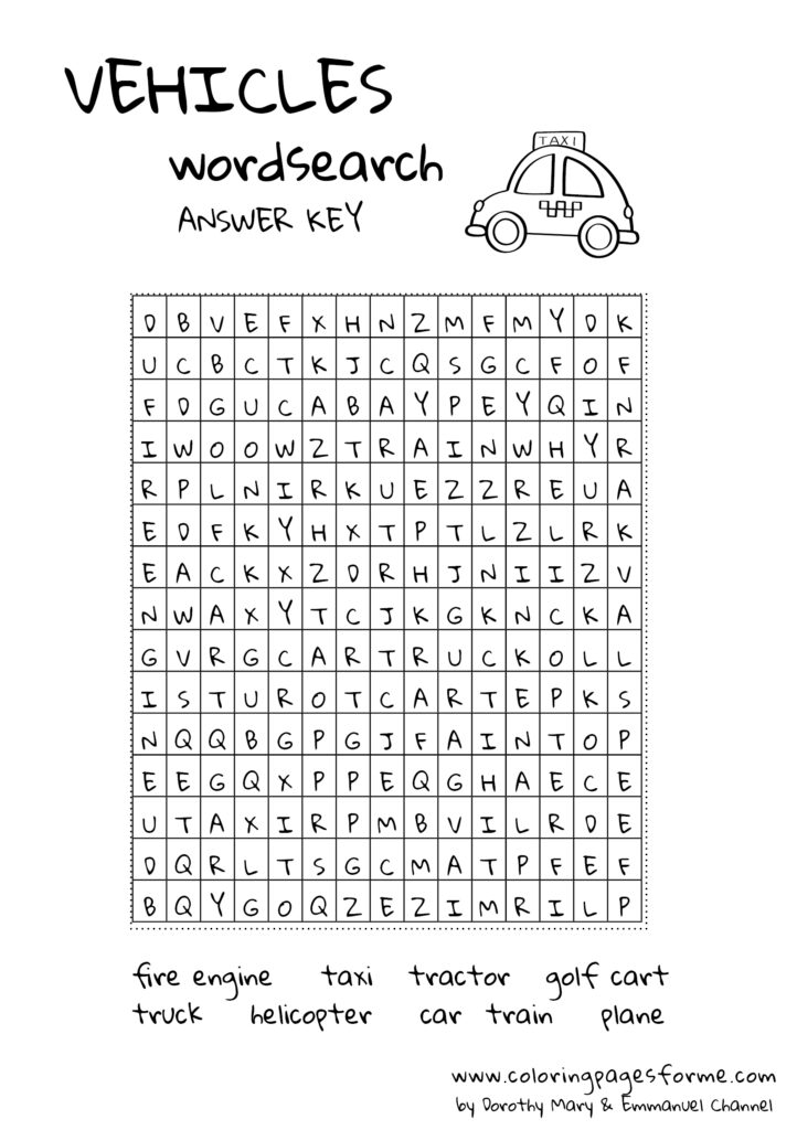 vehicles wordsearch english worksheet