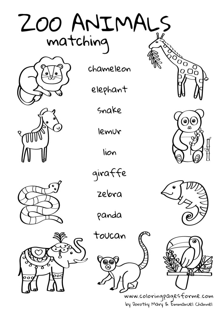 zoo animals english worksheet matching