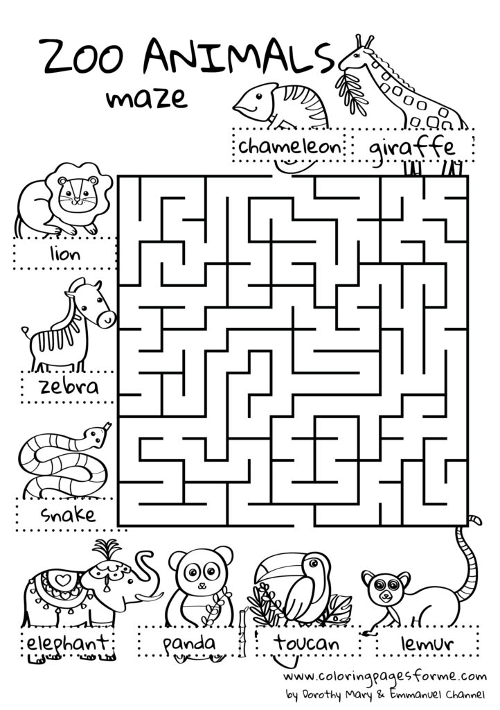 zoo animals maze english worksheet