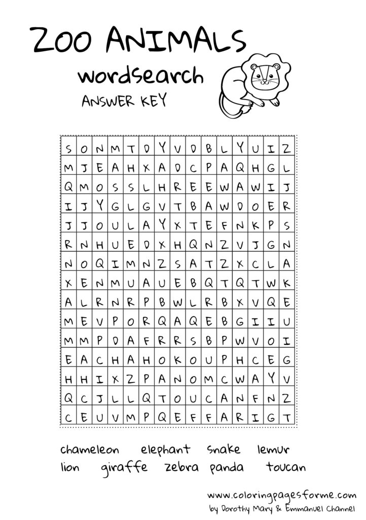 zoo animals wordsearch english worksheet