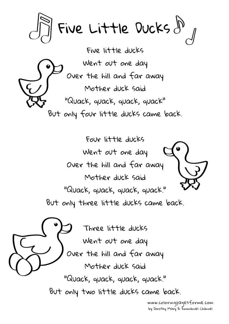 five little ducks song lyrics for esl