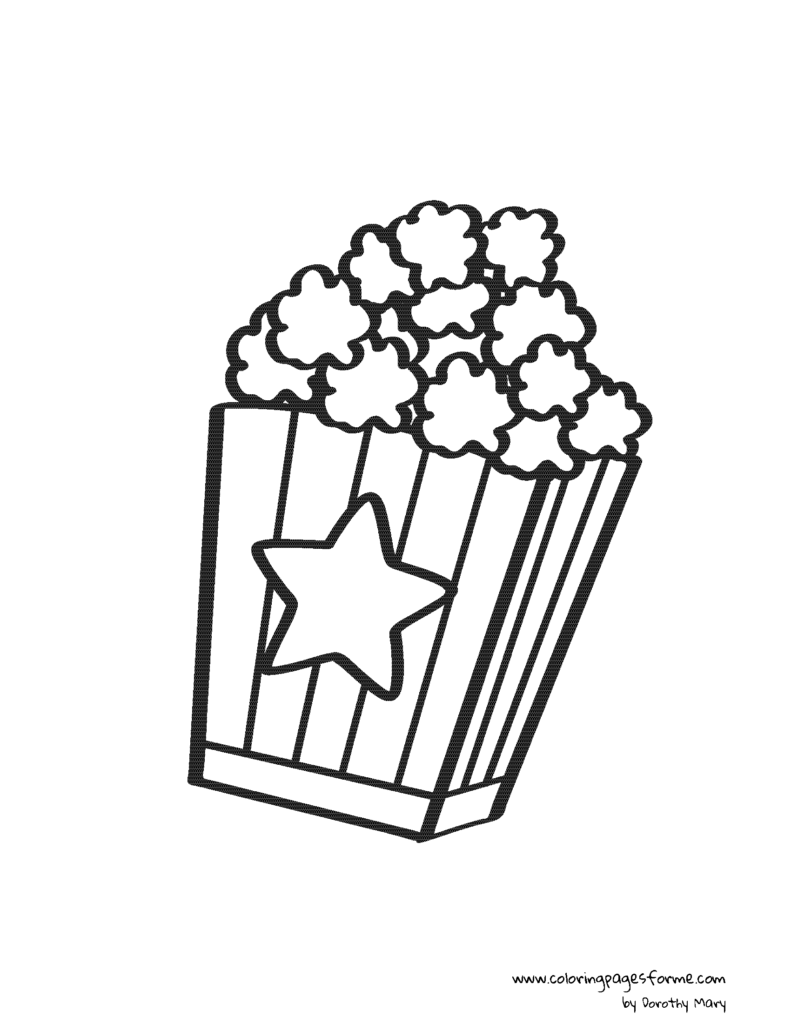 popcorn coloring page for kids - free and printable PDF