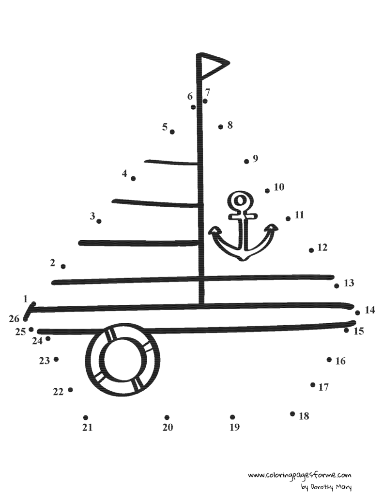 boat dot to dot coloring page