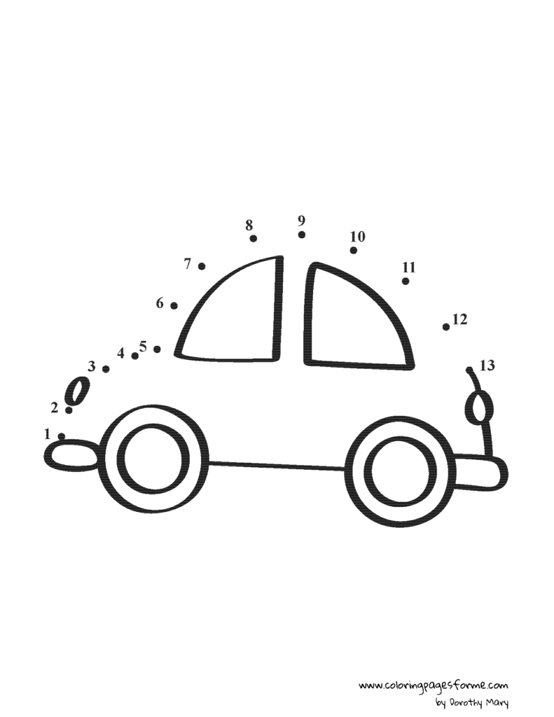 car dot to dot coloring page