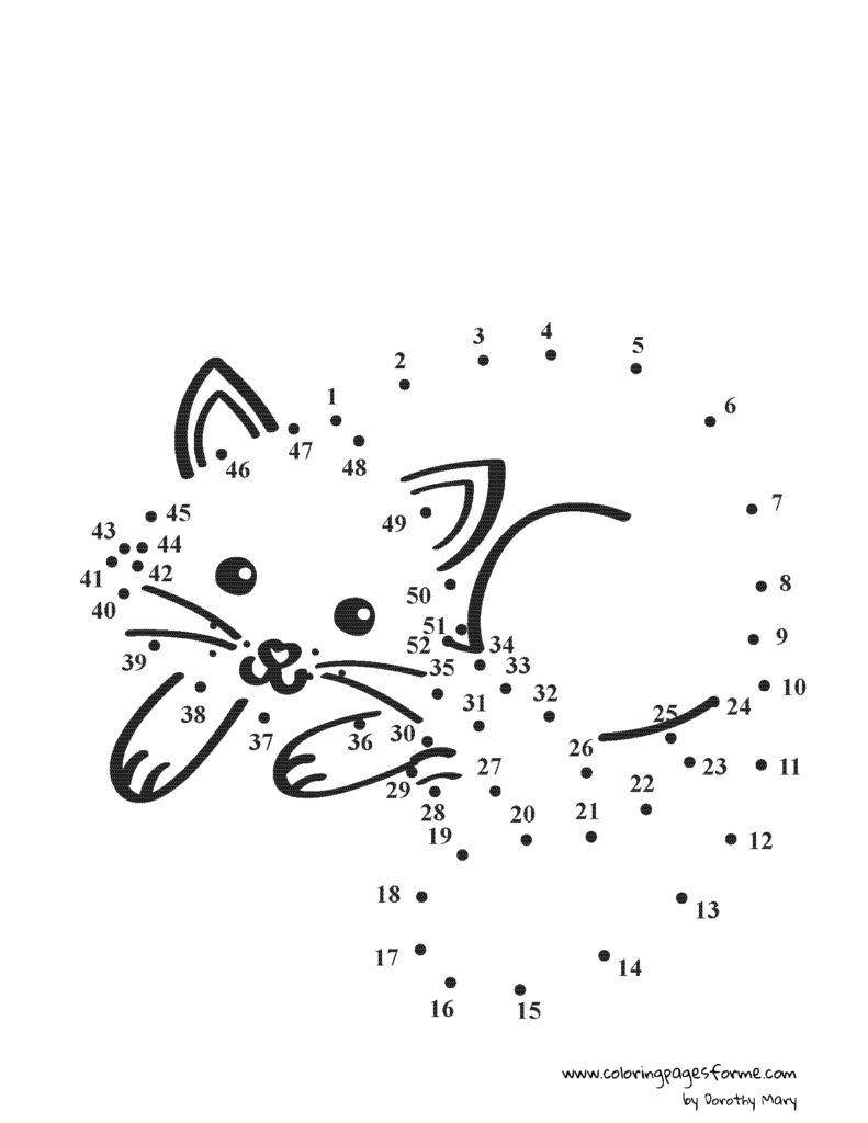 cat dot to dot coloring page