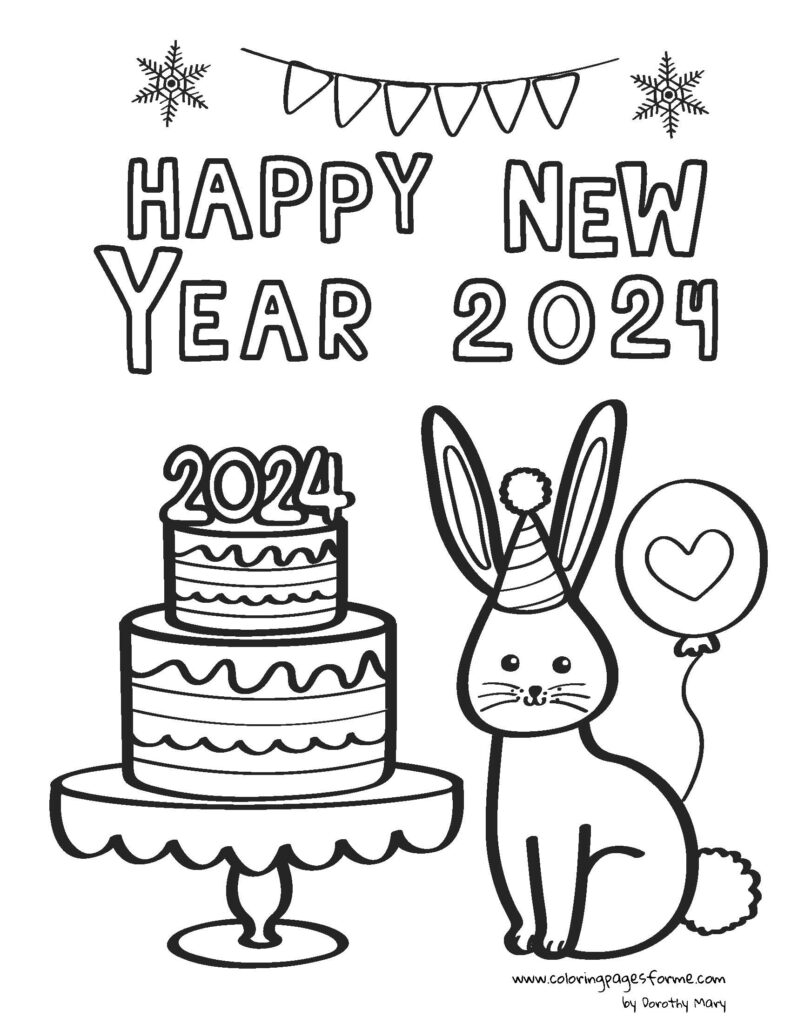 happy new year coloring page bunny