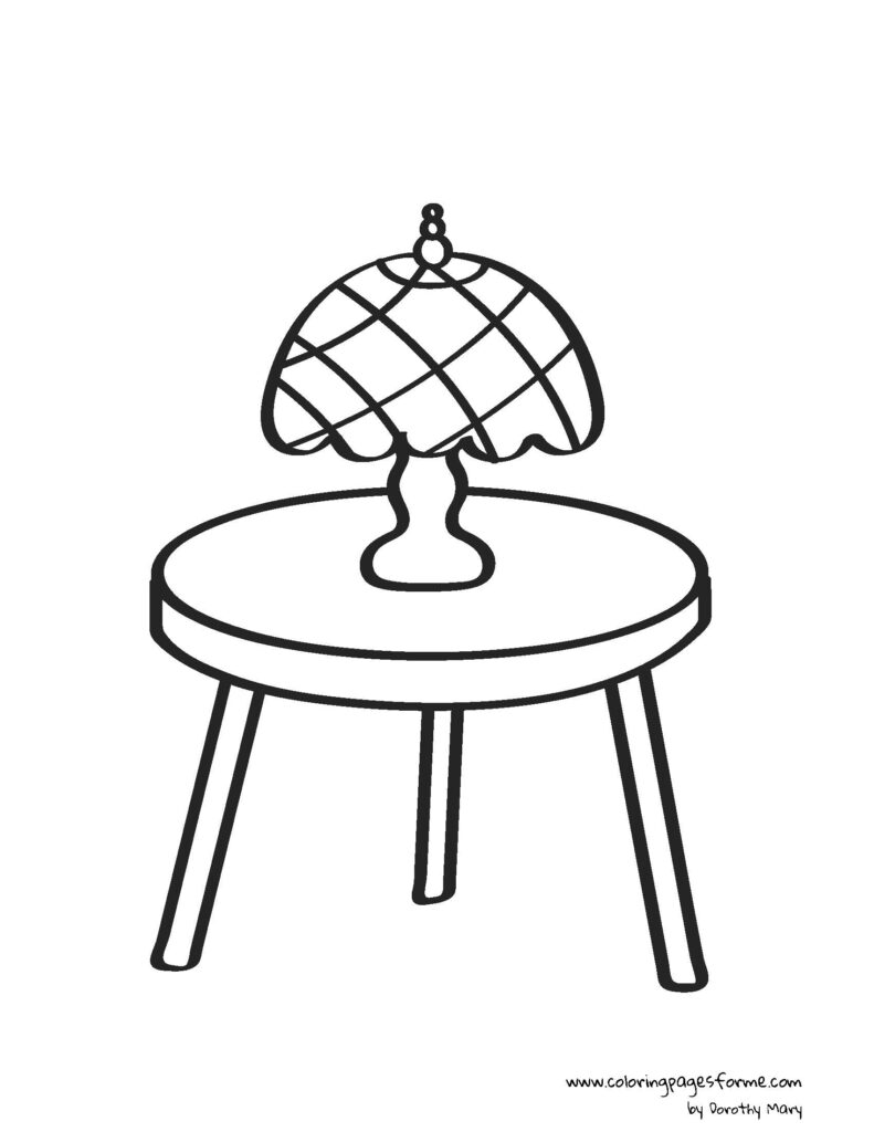 table with a lamp coloring page