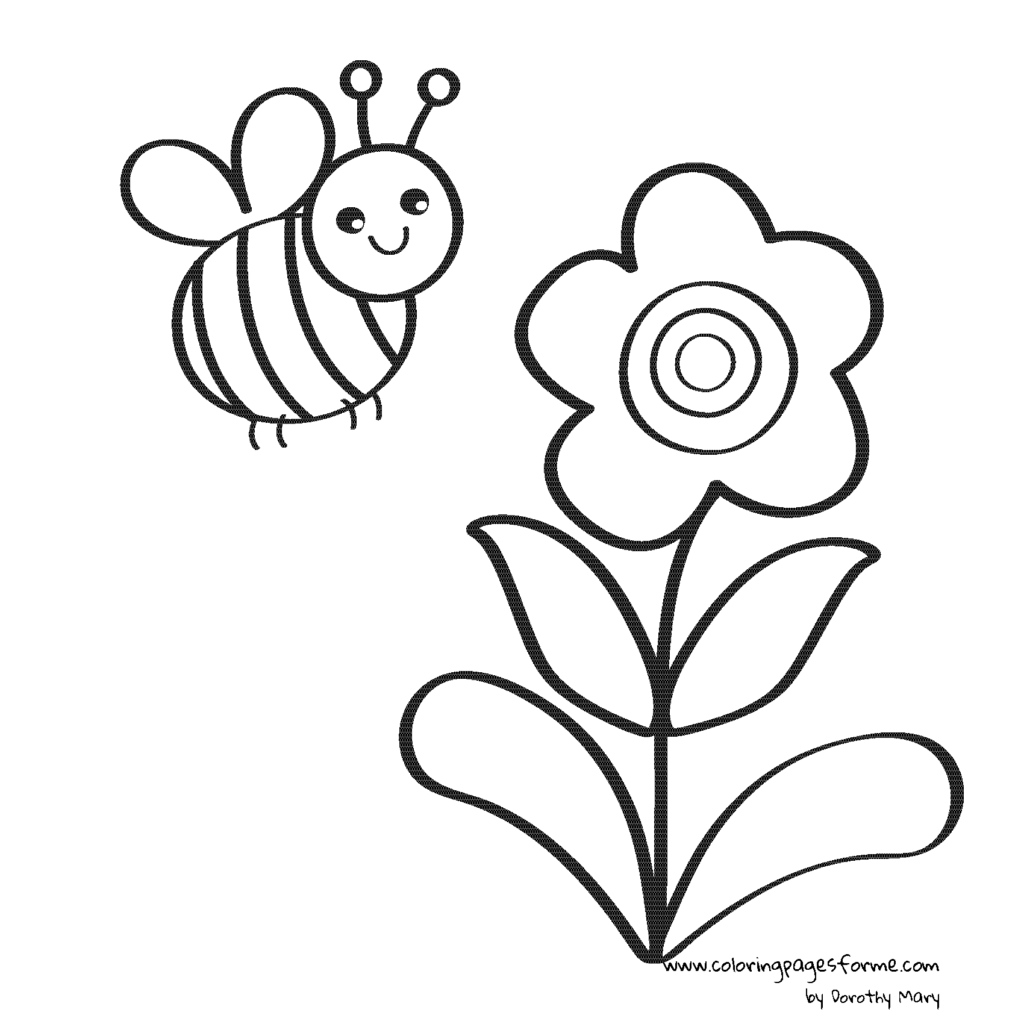 bee and flower coloring page