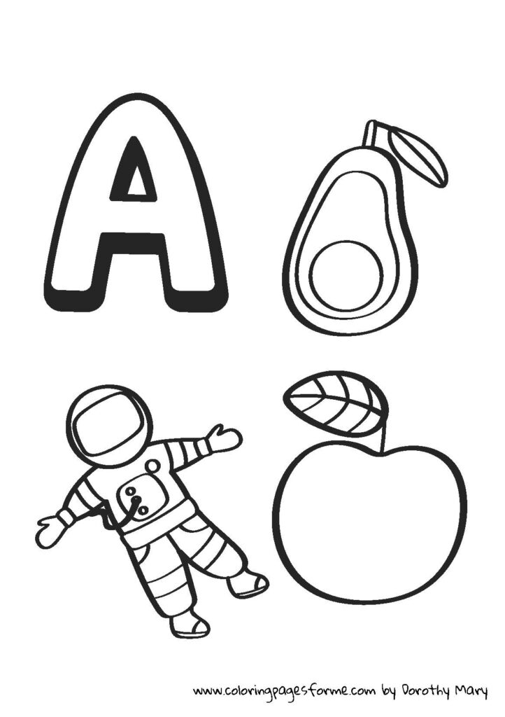 a letter coloring page astronaut apple avocado