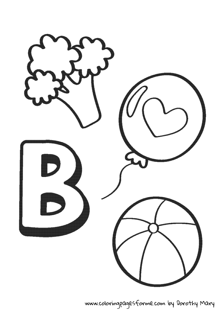 b letter coloring page ball broccolli balloon