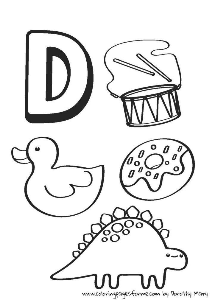 d letter coloring page duck drum donut dinosaur