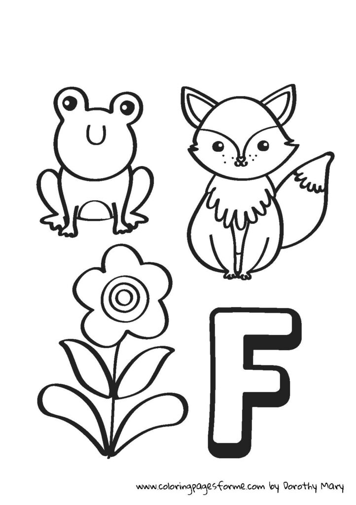 f letter coloring page flower fox frog