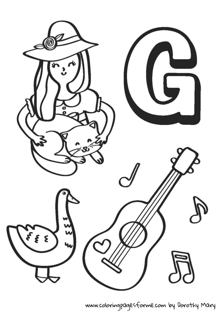 g letter coloring page goose guitar girl