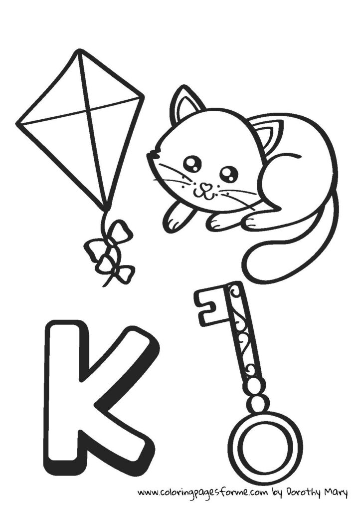 k letter coloring page kite kitten key