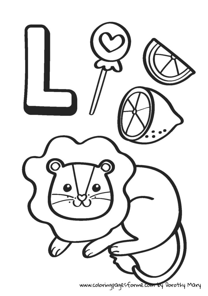 l letter coloring page lion lollipop lemon