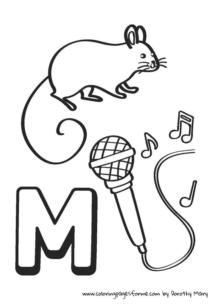 m letter coloring page mouse microphone