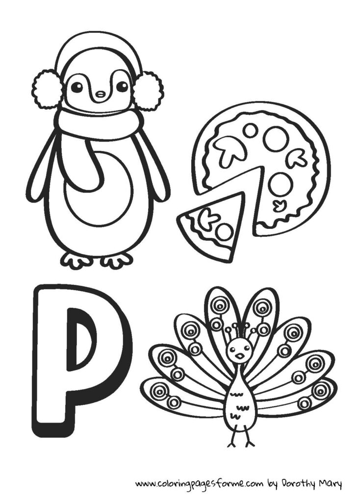 p letter coloring page peacock pizza penguin