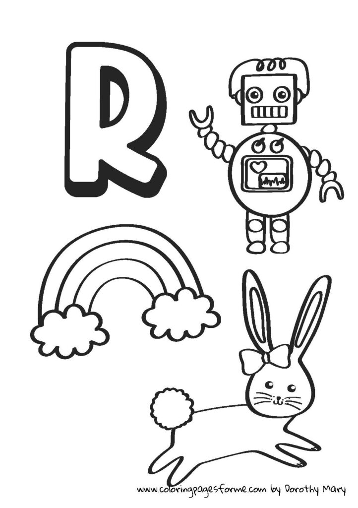 r letter coloring page rainbow rabbit robot