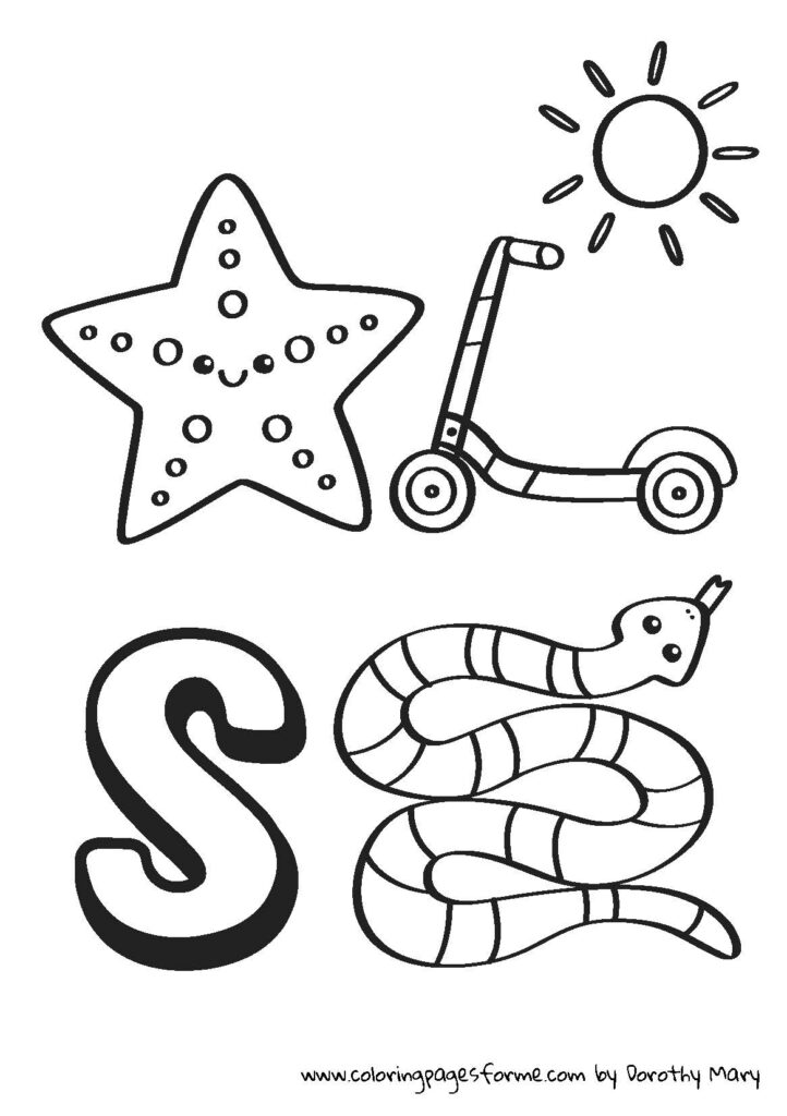 s letter coloring page starfish scooter sun snake