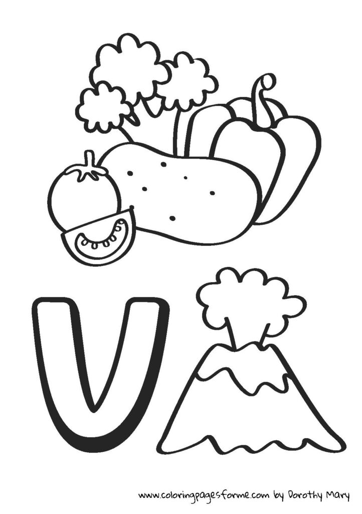 v letter coloring page volcano vegetables