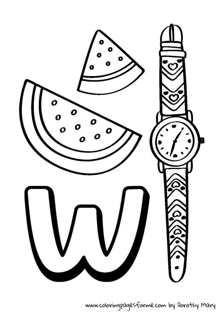 w letter coloring page watch watermelon