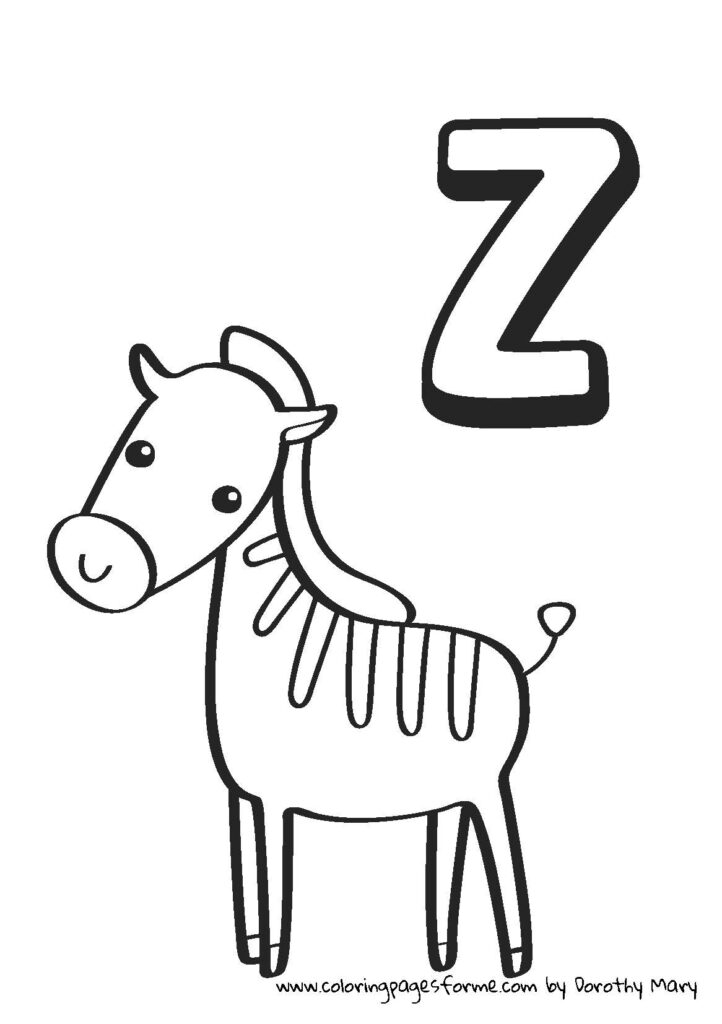 z letter coloring page zebra